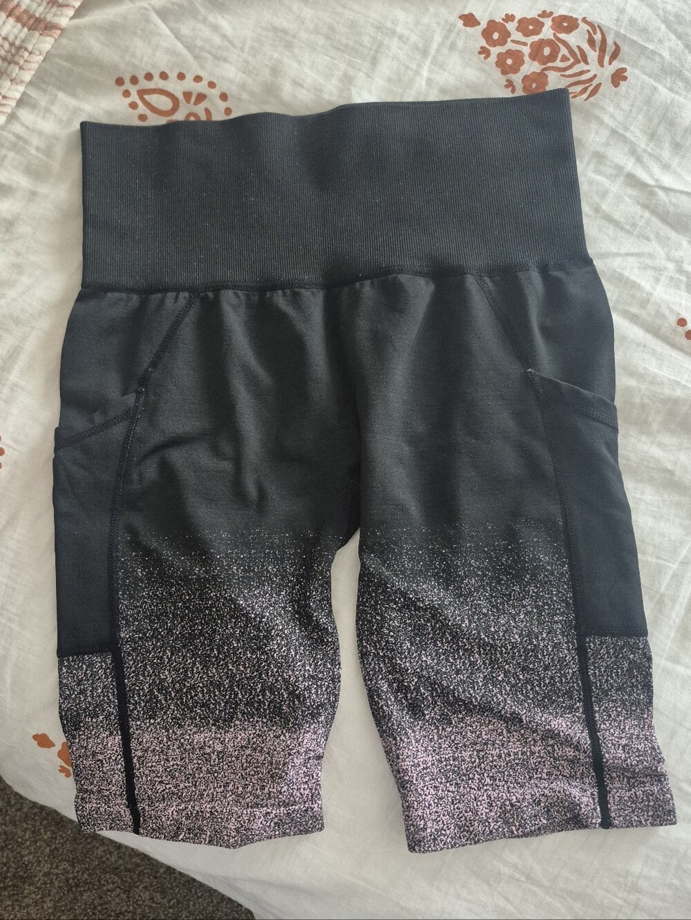High Waist Black+Pink Exercise Shorts